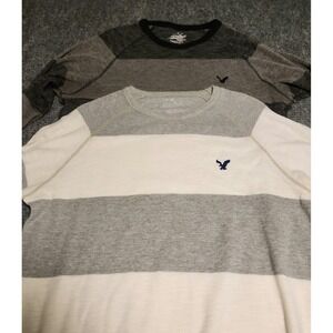 American Eagle Heritage Thermal Shirt Mens XL Lot of 2 Striped Long Sleeve Grey